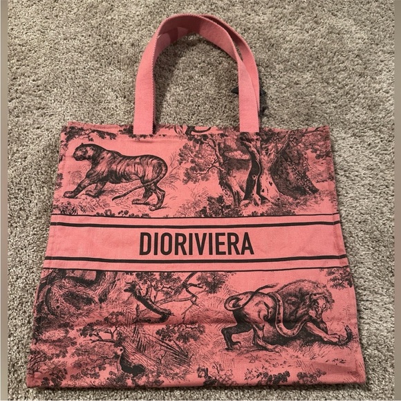 Authentic new Christian Dior Dioriviera pink Cloth Linen Tote Bag - Picture 1 of 3